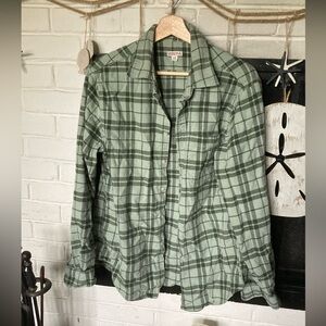 Merona Green Plaid Long Sleeve Button Down Flannel Shirt